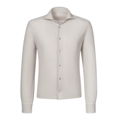 Malo Jersey Cotton Shirt in Beige with long sleeves and button-up front, ideal for spring/summer SS25 collections at SARTALE.
