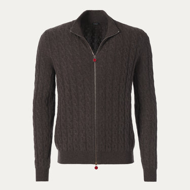 Kiton Cashmere Zip-Up Cardigan in Hazelnut - SARTALE