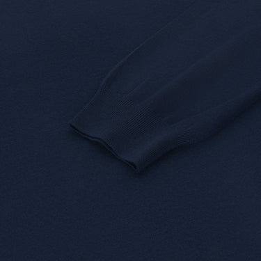 Detailed view of Malo pullover sleeve cuff in royal blue wool, emphasizing fine knit quality and craftsmanship, listed on SARTALE.