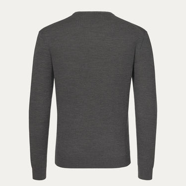 Crew-Neck Wool Pullover in Dark Grey Melange