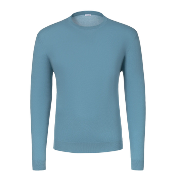 Malo light blue cotton pullover with long sleeves and crew neck, featured in SARTALE's SS25 knitwear collection for men.