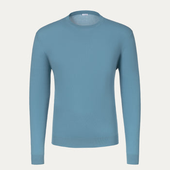 Malo light blue cotton pullover with long sleeves and crew neck, featured in SARTALE's SS25 knitwear collection for men.