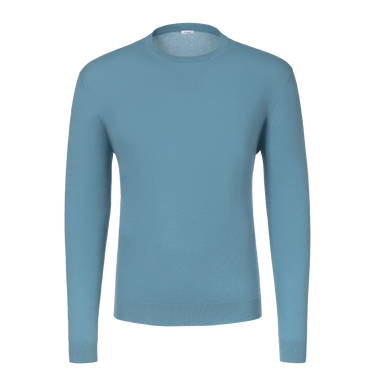 Malo light blue cotton pullover with long sleeves and crew neck, featured in SARTALE's SS25 knitwear collection for men.