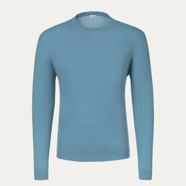 Malo light blue cotton pullover with long sleeves and crew neck, featured in SARTALE's SS25 knitwear collection for men.