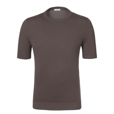 Malo Cotton Crew-Neck T-Shirt in Brown with short sleeves and ribbed collar, featured in SARTALE's SS25 apparel collection.
