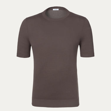 Malo Cotton Crew-Neck T-Shirt in Brown with short sleeves and ribbed collar, featured in SARTALE's SS25 apparel collection.