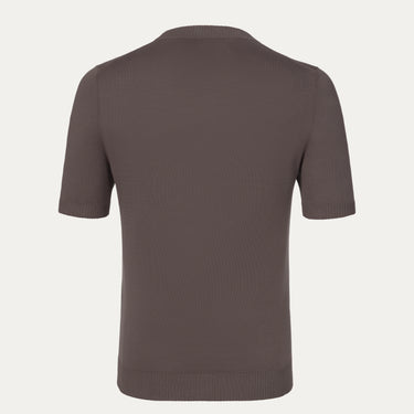 Back view of Malo Cotton Crew-Neck T-Shirt in Brown, showcasing minimalist design and fine knit texture for spring/summer wear.