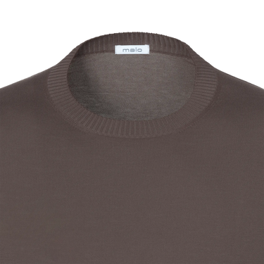 Close-up of Malo Cotton Crew-Neck T-Shirt in Brown highlighting the ribbed neckline and premium cotton fabric quality.