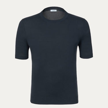 Malo Cotton Crew-Neck T-Shirt in Midnight Blue with short sleeves and ribbed hem, ideal for spring/summer SS25 fashion collections.