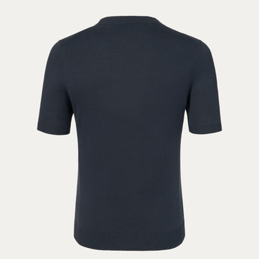Back view of Malo Cotton Crew-Neck T-Shirt in Midnight Blue, showcasing clean design and premium cotton fabric for casual elegance.
