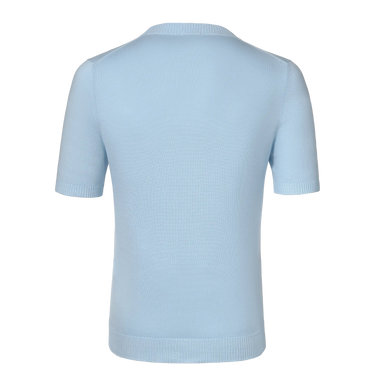 Back view of Malo Cotton Crew-Neck T-Shirt in Light Blue, showcasing minimalist design and fine knit texture for spring/summer 2025 fashion.