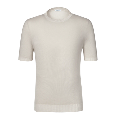Malo Cotton Crew-Neck T-Shirt in Beige with short sleeves and ribbed trims, ideal for SS25 casual wear. Premium lightweight fabric for summer comfort.