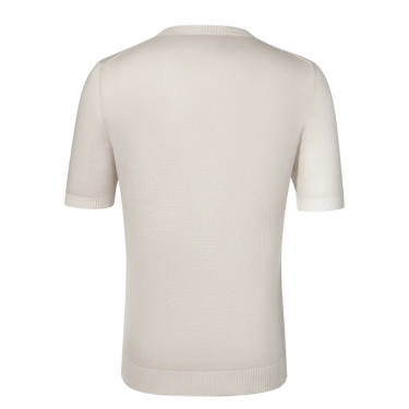 Back view of Malo Cotton Crew-Neck T-Shirt in Beige, showcasing minimalist design and fine knit texture for spring/summer 2025 fashion collections.