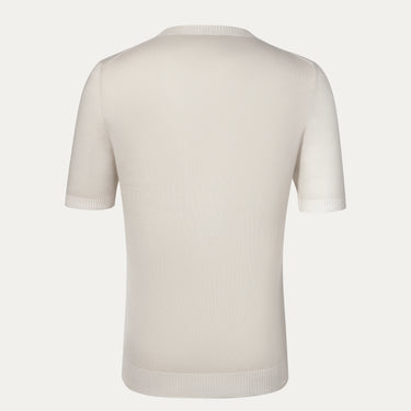 Back view of Malo Cotton Crew-Neck T-Shirt in Beige, showcasing minimalist design and fine knit texture for spring/summer 2025 fashion collections.