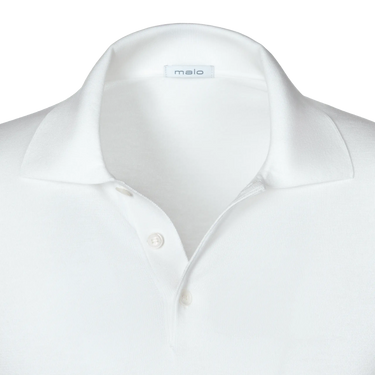 Close-up of Malo Cotton Polo Shirt in White highlighting the soft collar, button placket, and fine cotton texture from SARTALE's SS25 line.