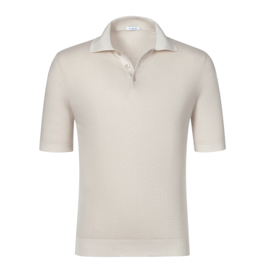 Malo Cotton Polo Shirt in Beige with short sleeves and ribbed hem, showcasing a refined minimalist design for SS25 at SARTALE.