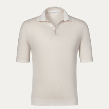 Malo Cotton Polo Shirt in Beige with short sleeves and ribbed hem, showcasing a refined minimalist design for SS25 at SARTALE.