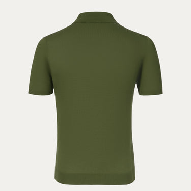Back view of Malo green cotton polo shirt showcasing clean lines and premium knit fabric, ideal for summer wardrobes.