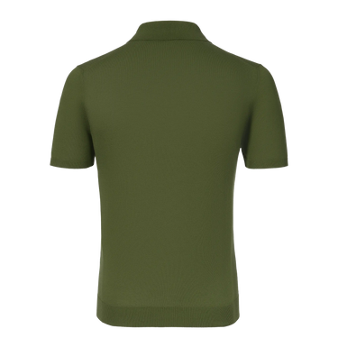 Back view of Malo green cotton polo shirt showcasing clean lines and premium knit fabric, ideal for summer wardrobes.