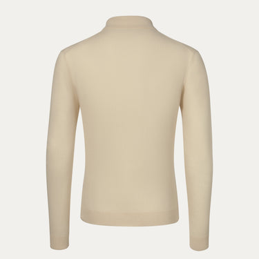 Cotton Long Sleeve Polo Knit-Shirt in Cream