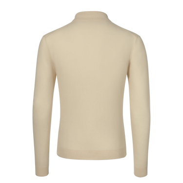 Cotton Long Sleeve Polo Knit-Shirt in Cream