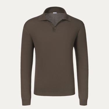 Malo cotton long sleeve polo shirt in brown with classic collar and ribbed cuffs, ideal for mid-season wear. Available at SARTALE.
