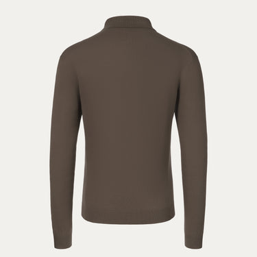 Back view of Malo brown long sleeve cotton polo shirt showcasing seamless knitwear design and premium tailoring from SARTALE.