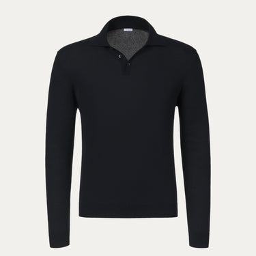 Malo cotton long sleeve polo shirt in dark blue with a classic collar and ribbed hem, ideal for mid-season wear from SARTALE.