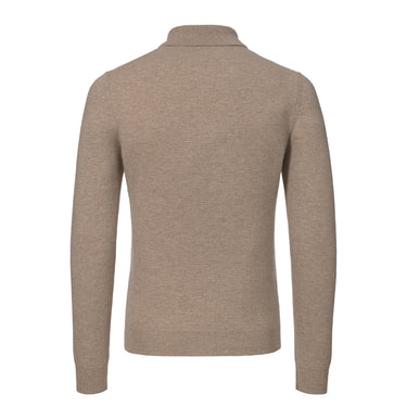 Back view of Malo beige melange cashmere polo shirt UXD125 F1KO2 E3294, showcasing minimalist design and premium knitwear craftsmanship.