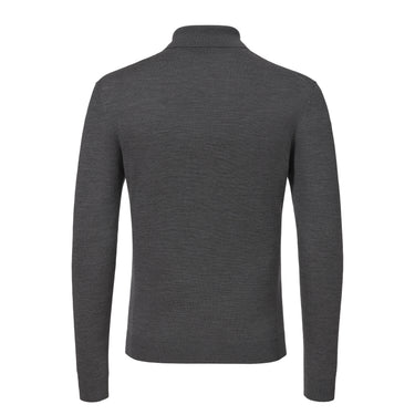 Back view of Malo UXD127 F2Z10 E1469 dark grey melange virgin wool sweater polo shirt, showcasing fine knit texture and tailored fit for MidSeason25.
