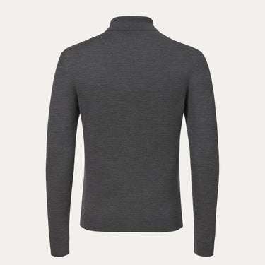 Back view of Malo UXD127 F2Z10 E1469 dark grey melange virgin wool sweater polo shirt, showcasing fine knit texture and tailored fit for MidSeason25.