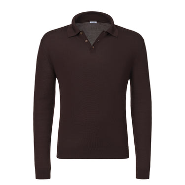 Malo UXD127 F2Z10 E2907 Virgin Wool Sweater Polo Shirt in Wild Brown with long sleeves and classic collar, ideal for FW24/25 knitwear collections.