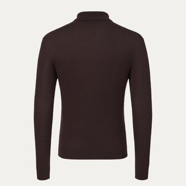 Back view of Malo Virgin Wool Sweater Polo Shirt in Wild Brown, showcasing seamless knitwear design and tailored fit for MidSeason25 fashion.