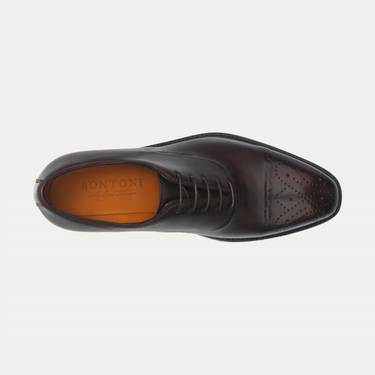 Bontoni «Vittorio» Five-Eyelet Oxford Shoes with Reverse Stitched Details and Perforated Medallion in Wine Red - SARTALE