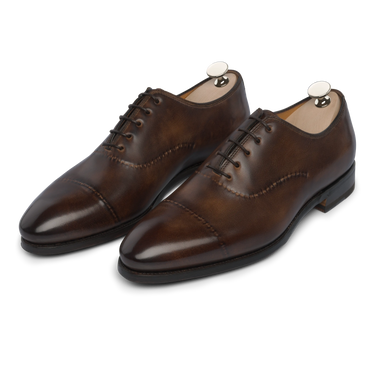 "Vittorio no medallion" Oxford Shoes with the hand-sewn reverse stitch in Brown
