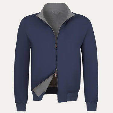 Reversible Cotton-Blend Blouson in Blue and Grey