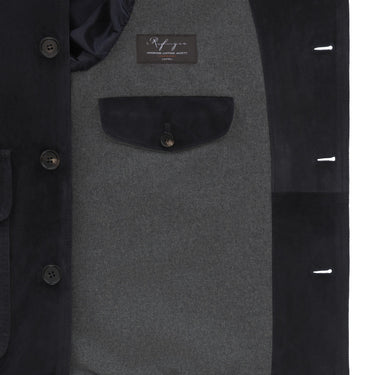 Alfredo Rifugio Button - Up Suede Bomber Jacket in Navy Blue - SARTALE