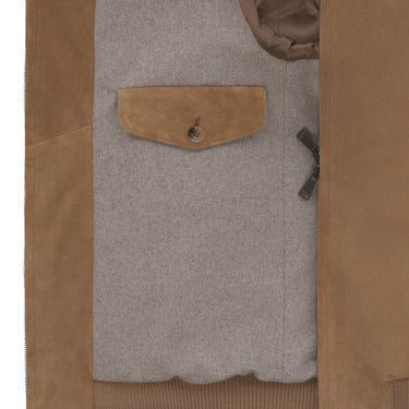 Alfredo Rifugio Suede Leather Bomber Jacket in Mustard Brown - SARTALE
