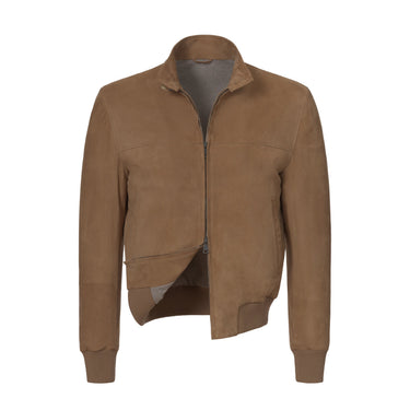 Alfredo Rifugio Suede Leather Bomber Jacket in Mustard Brown - SARTALE