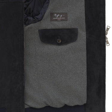 Alfredo Rifugio Suede Leather Bomber Jacket in Navy Blue - SARTALE