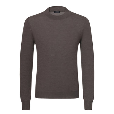 Barba Napoli Crew - Neck Wool Pullover in Tree Bark Brown Melange - SARTALE