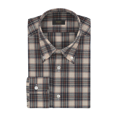 Barba Napoli "Culto" Cotton Shirt in Cream, Blue and Brown - SARTALE
