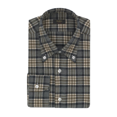 Barba Napoli "Culto" Cotton Shirt in Khaki with Button - Down Collar - SARTALE