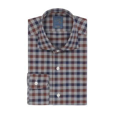 Barba Napoli "Dandy Life" Gingham - Check Cotton Shirt in Blue, Brown and Grey - SARTALE