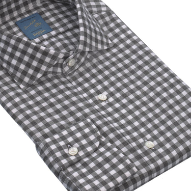 Barba Napoli "Dandy Life" Gingham - Check Cotton Shirt in Grey and White - SARTALE