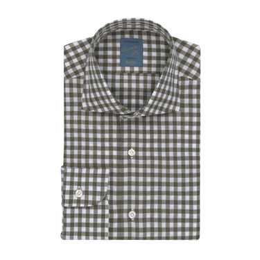 Barba Napoli "Dandy Life" Gingham - Check Cotton Shirt in Olive Green and White - SARTALE