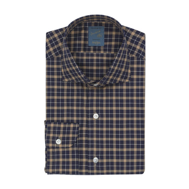 Barba Napoli "Dandy Life" Plaid Cotton Shirt in Dark Blue and Ochre - SARTALE