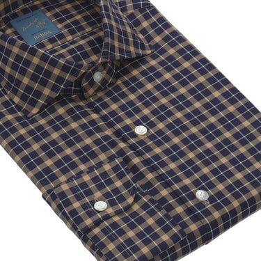 Barba Napoli "Dandy Life" Plaid Cotton Shirt in Dark Blue and Ochre - SARTALE