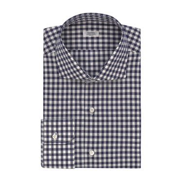 Barba Napoli Gingham - Checked Cotton Shirt in White and Cosmos Blue - SARTALE