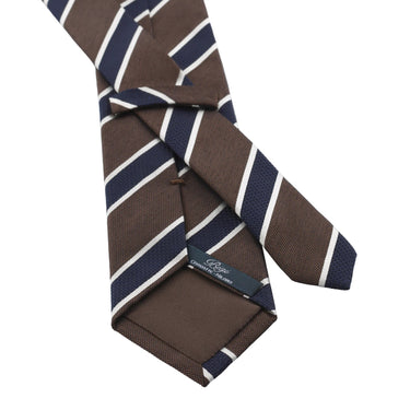 Bigi Regimental Lined Silk Tie in Blue and Brown - SARTALE